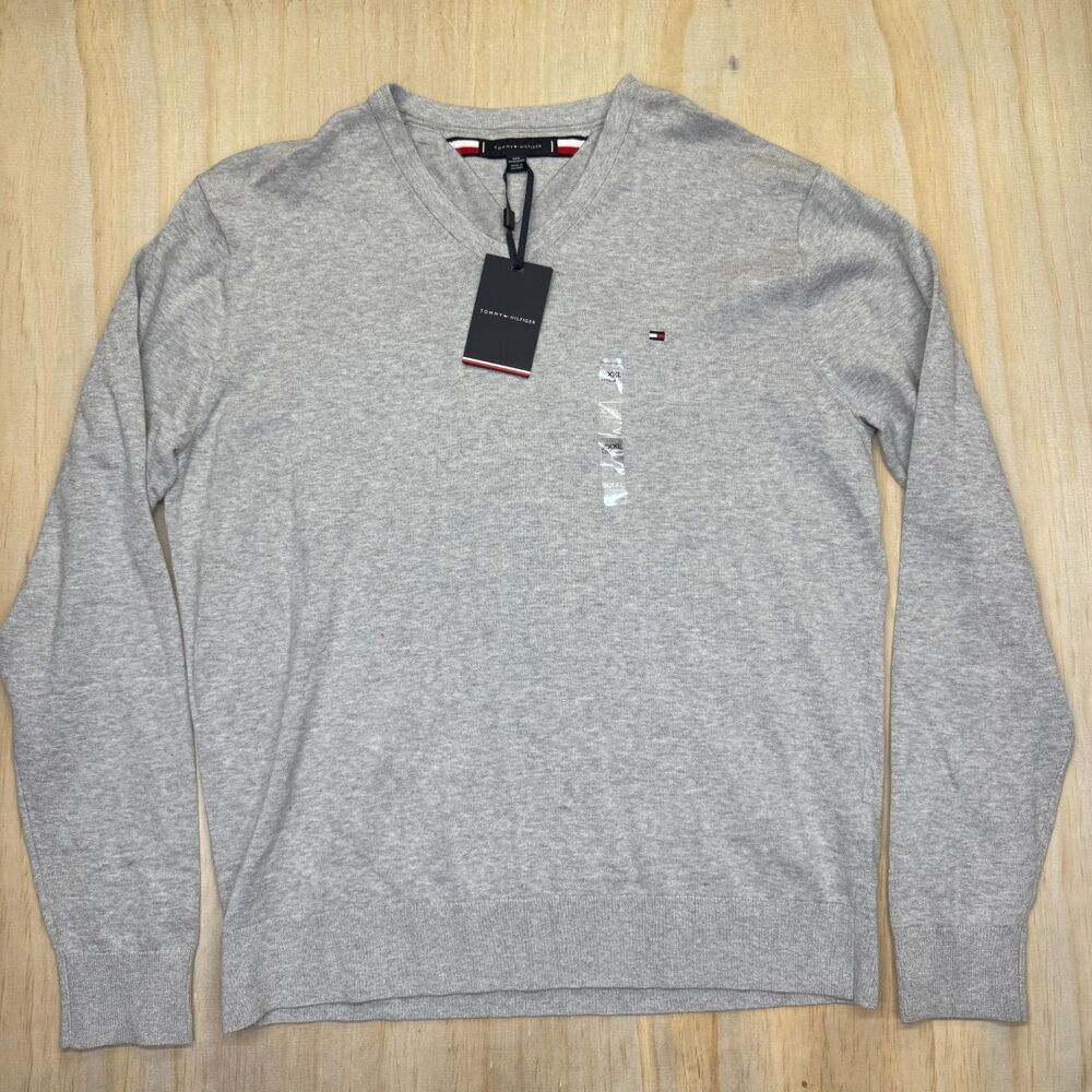 NEW Tommy Hilfiger Mens Essential V-Neck Sweater Gray SLIM Fit 3XL